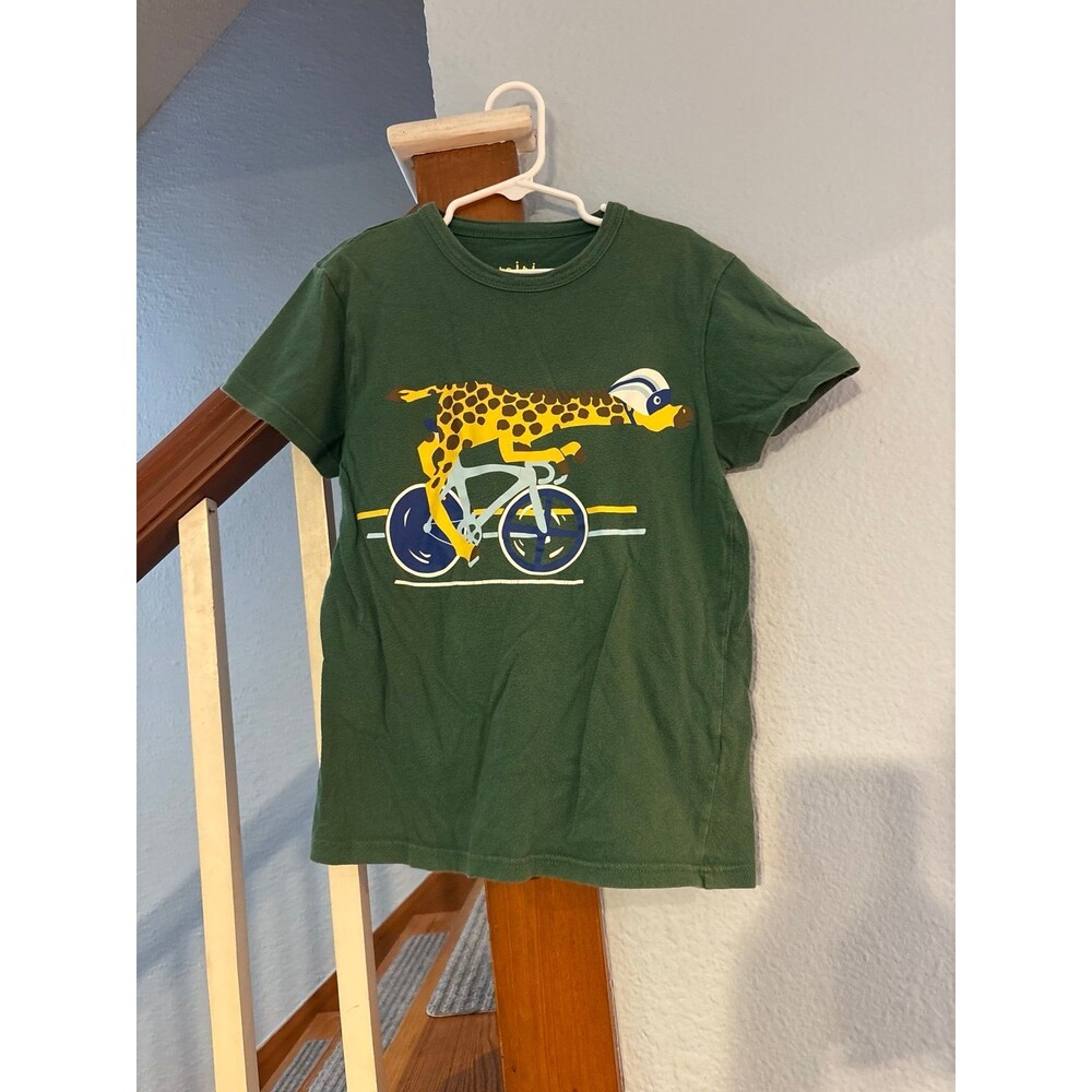 Mini Boden Y2K giraffe bike racing 9-10 green t shirt cotton